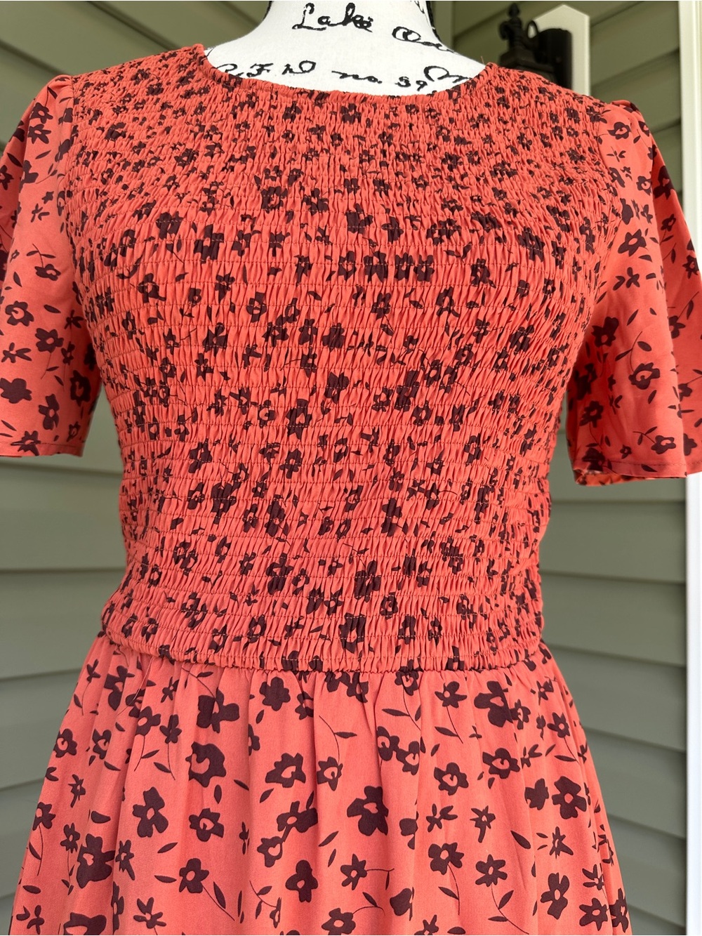 Maggeer beautiful orange w rust colored Floral Maxi Dress with smocking size S - Picture 3 of 14